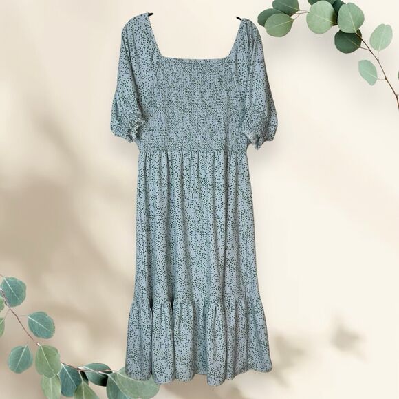 Michelle McDowell Women’s XXL Blue Polka Dot Long Dress Smocked Ruffle - Picture 1 of 6